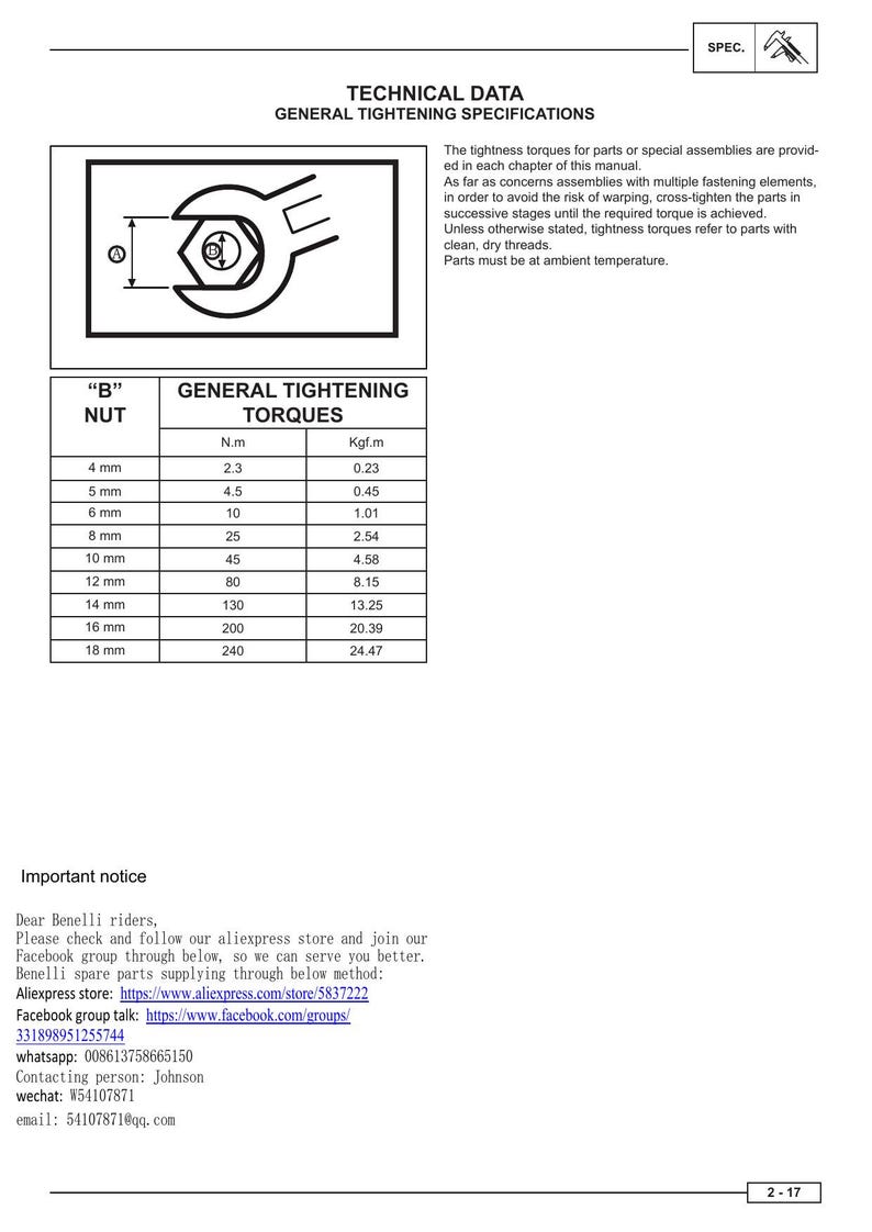 Benelli Leoncino 500 Service Manual service manual preview page 5