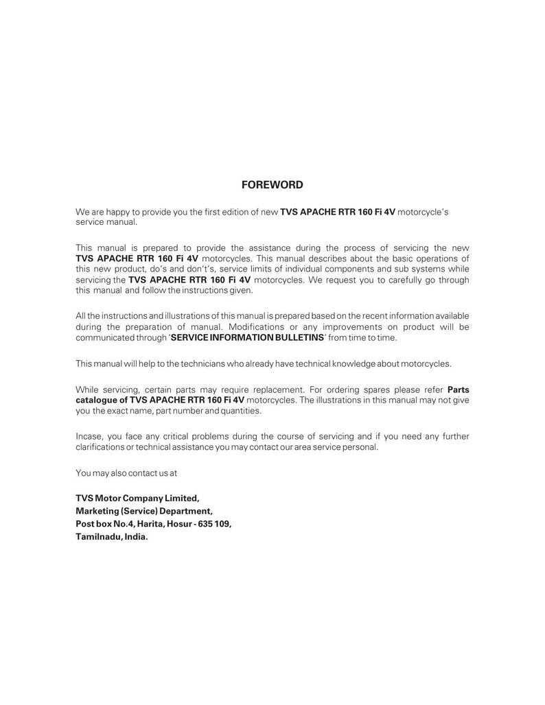 TVS Apache RTR 160 4V Service Manual service manual preview page 8