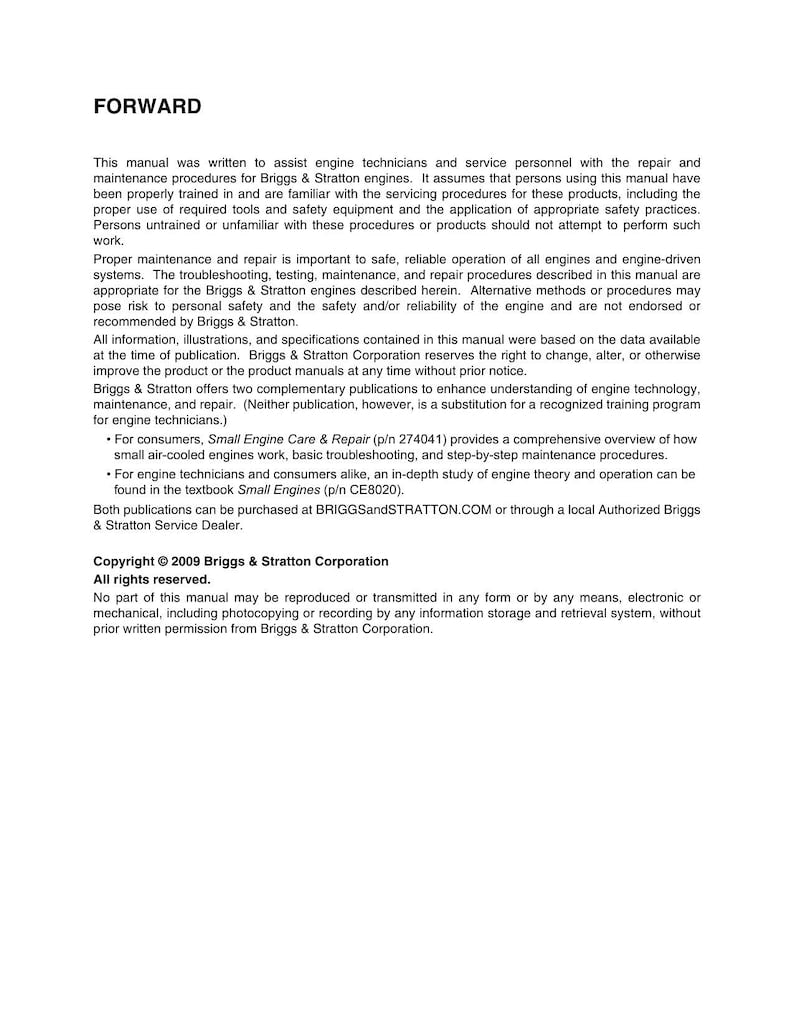 Briggs Stratton Single Cylinder OHV Service Manual 2009-2013 Small Engine service manual preview page 7