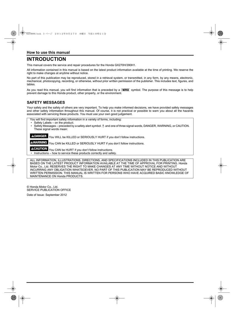 Honda GX270H GX390H1 Engine Service Manual 2012-2016 service manual preview page 6