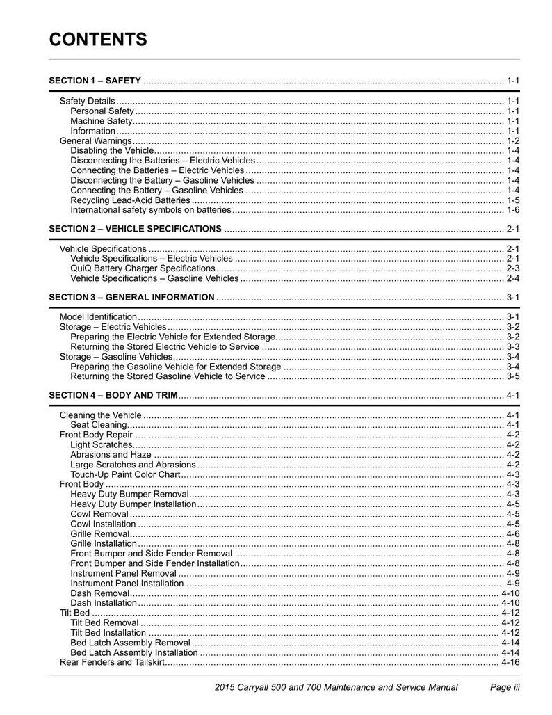 Club Car Carryall 500 700 Service Manual 2015-2019 UTV service manual preview page 4