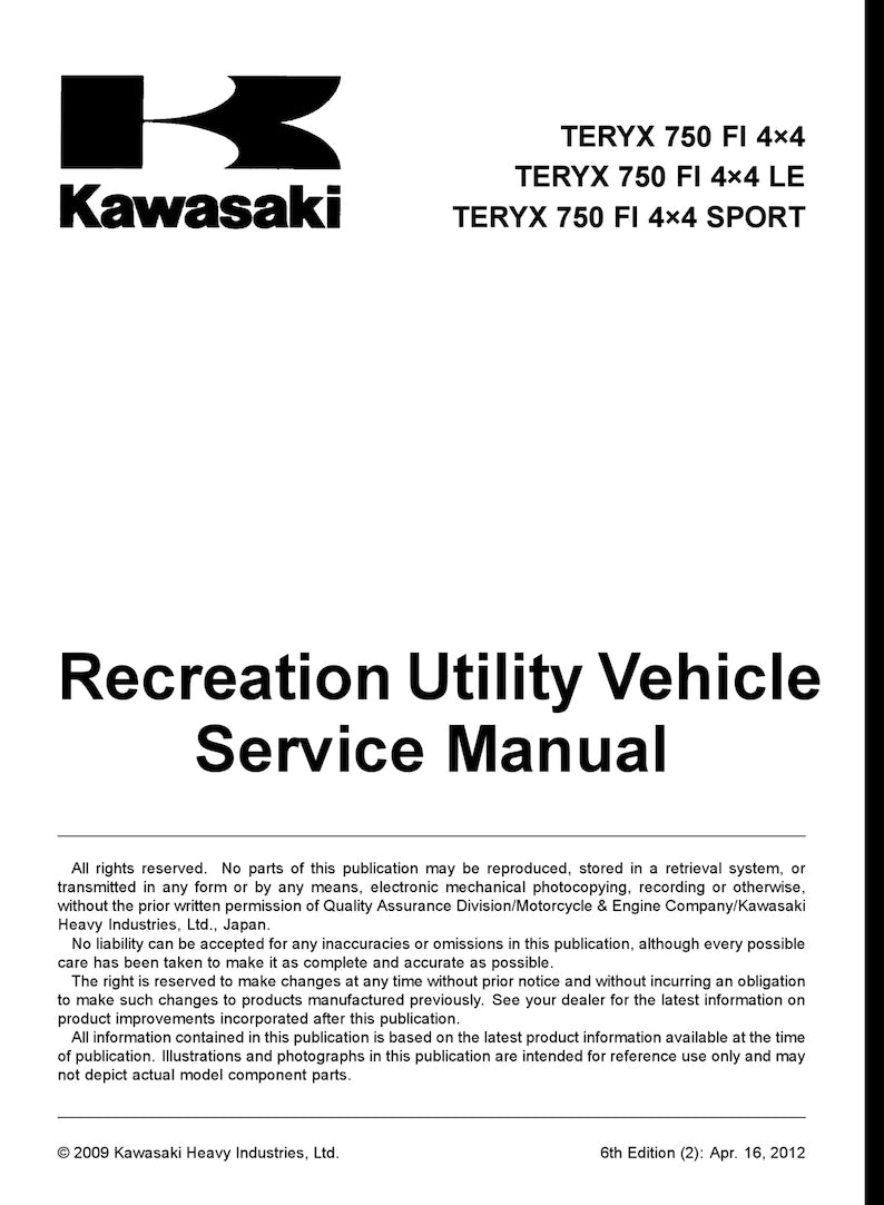 Kawasaki Teryx 750 Service Manual service manual preview page 8