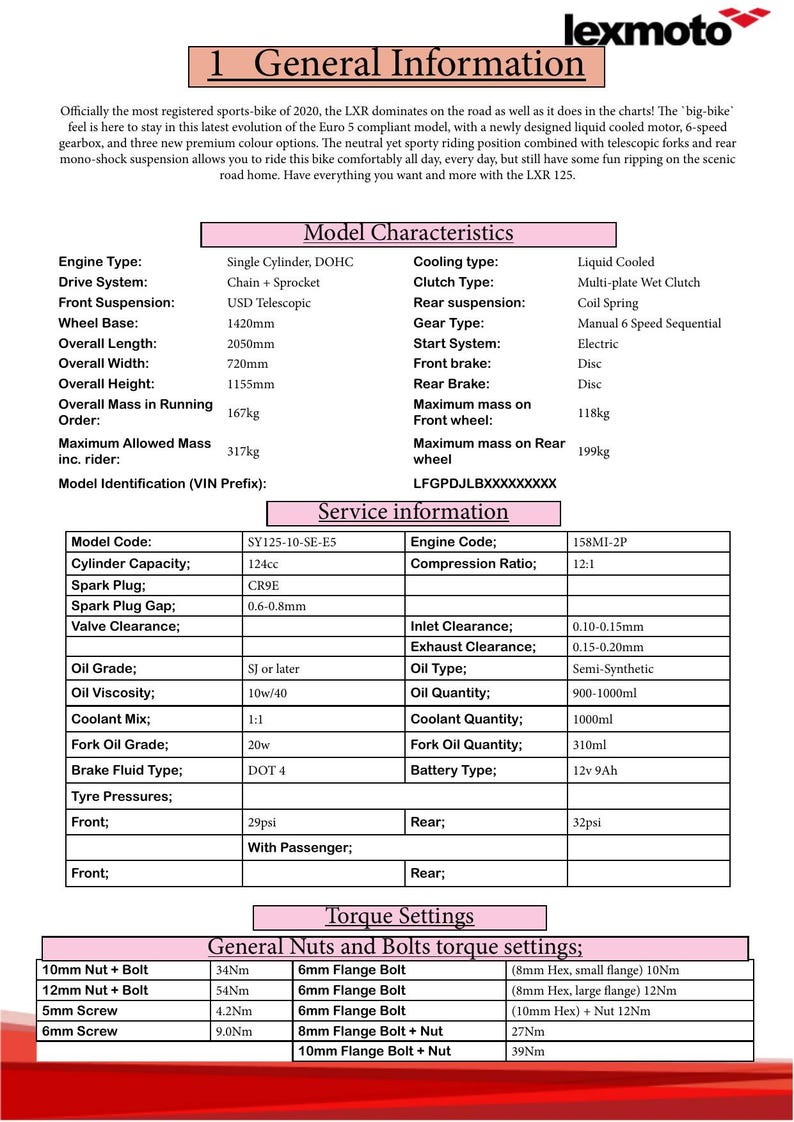 Lexmoto LXR 125 Service Manual service manual preview page 8
