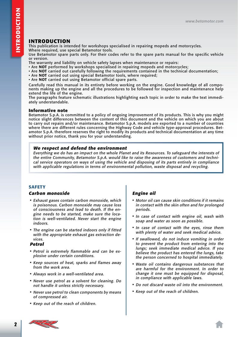 Beta RR 250 300 Race Edition 2 Stroke Service Manual service manual preview page 9
