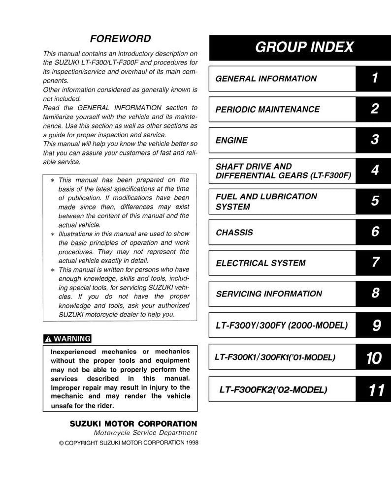 Suzuki King Quad 300 Service Manual service manual preview page 7