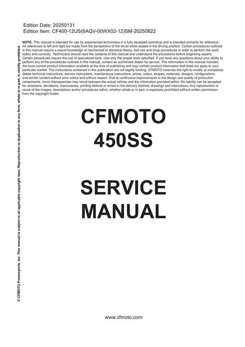 CFMOTO 450SS Service Manual service manual preview page 2