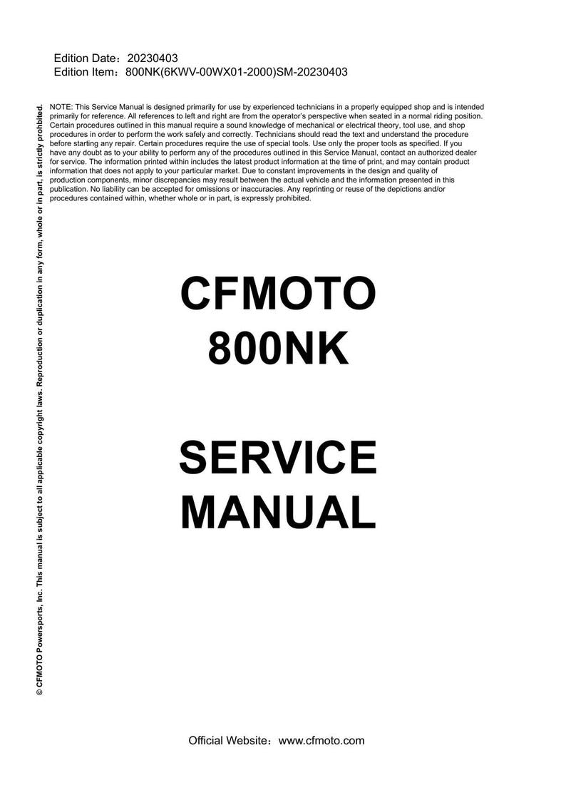 CFMOTO 800NK 799cc Service Manual service manual preview page 2