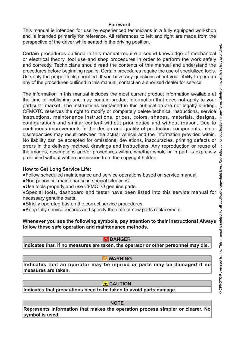 CFMOTO 450SS Service Manual service manual preview page 7