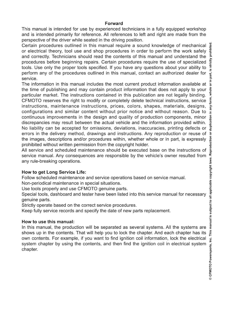 CFMOTO IBEX 450 Service Manual 2023-2026 Motorcycle service manual preview page 8