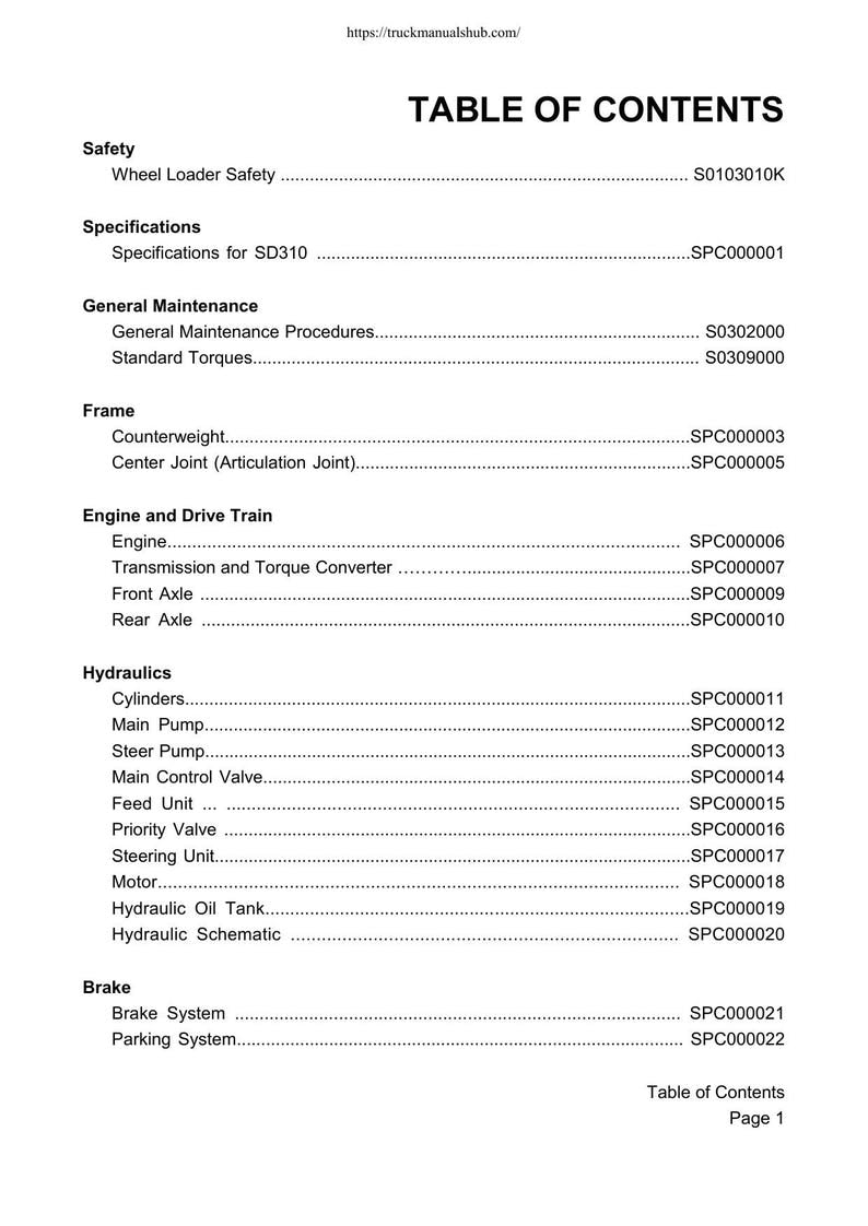 Doosan SD 310 Wheel Loader Service Manual service manual preview page 4