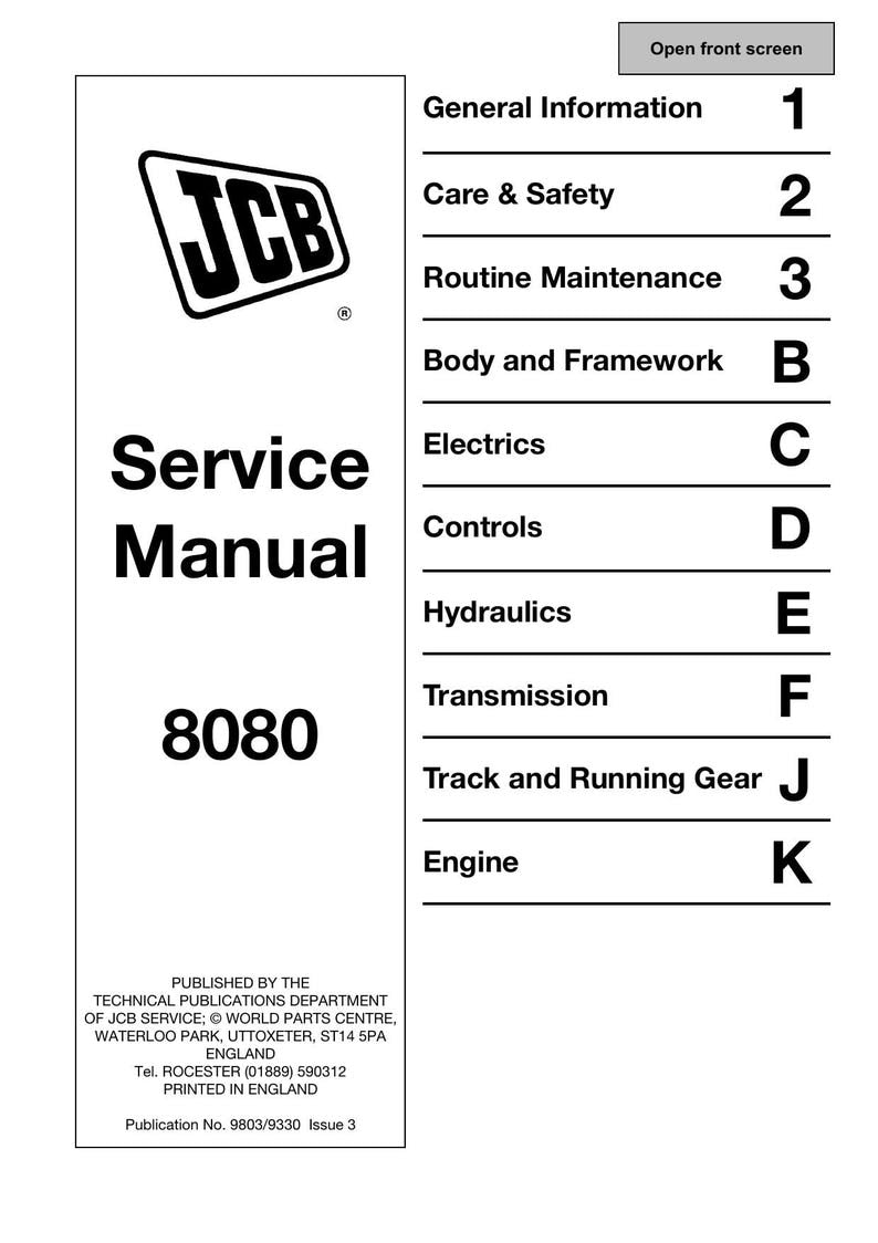 JCB 8080 Midi Excavator Service Manual 1995-1999 Repair service manual preview page 2