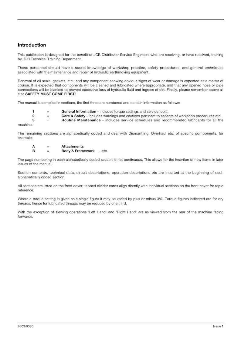 JCB 8080 Midi Excavator Service Manual 1995-1999 Repair service manual preview page 7