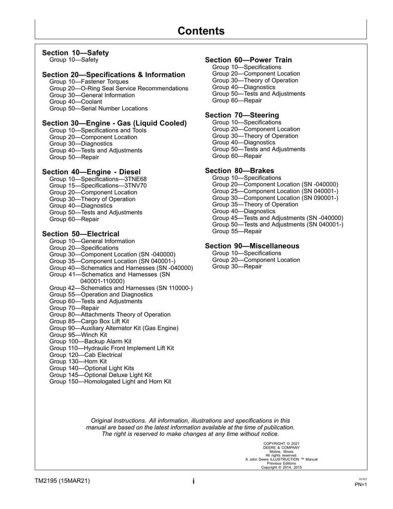 John Deere Gator HPX 4X2 4X4 Gas Diesel Service Manual 2014-2021 UTV service manual preview page 5