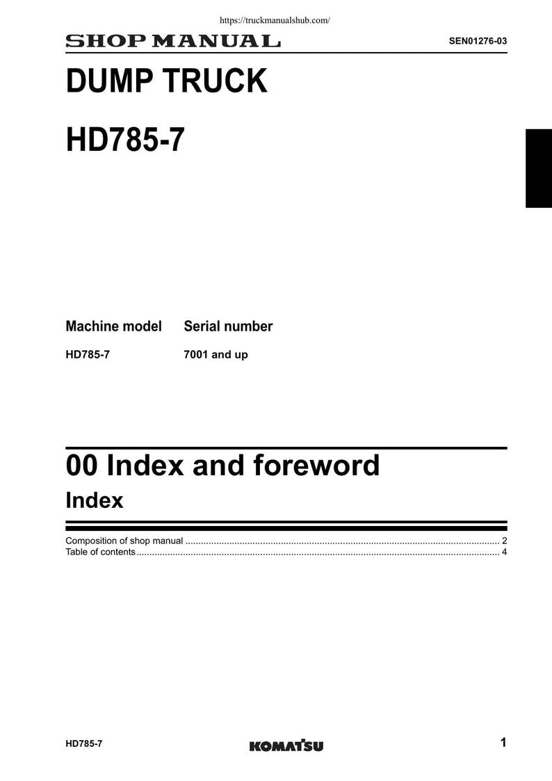 Komatsu HD785-7 Dump Truck Service Manual 2007-2011 Mining Truck service manual preview page 5