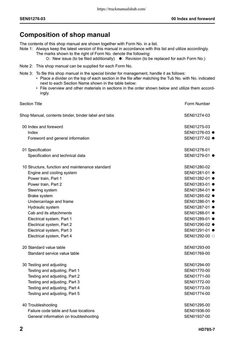 Komatsu HD785-7 Dump Truck Service Manual 2007-2011 Mining Truck service manual preview page 6