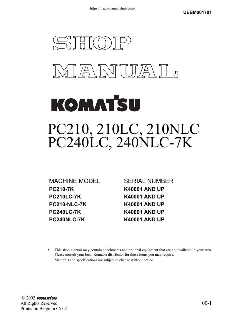 Komatsu PC210 PC240-7K Excavator Service Manual service manual preview page 2