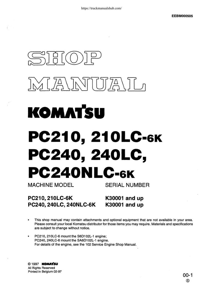 Komatsu PC210 PC240 6K Excavator Service Manual 1997-2001 service manual preview page 2