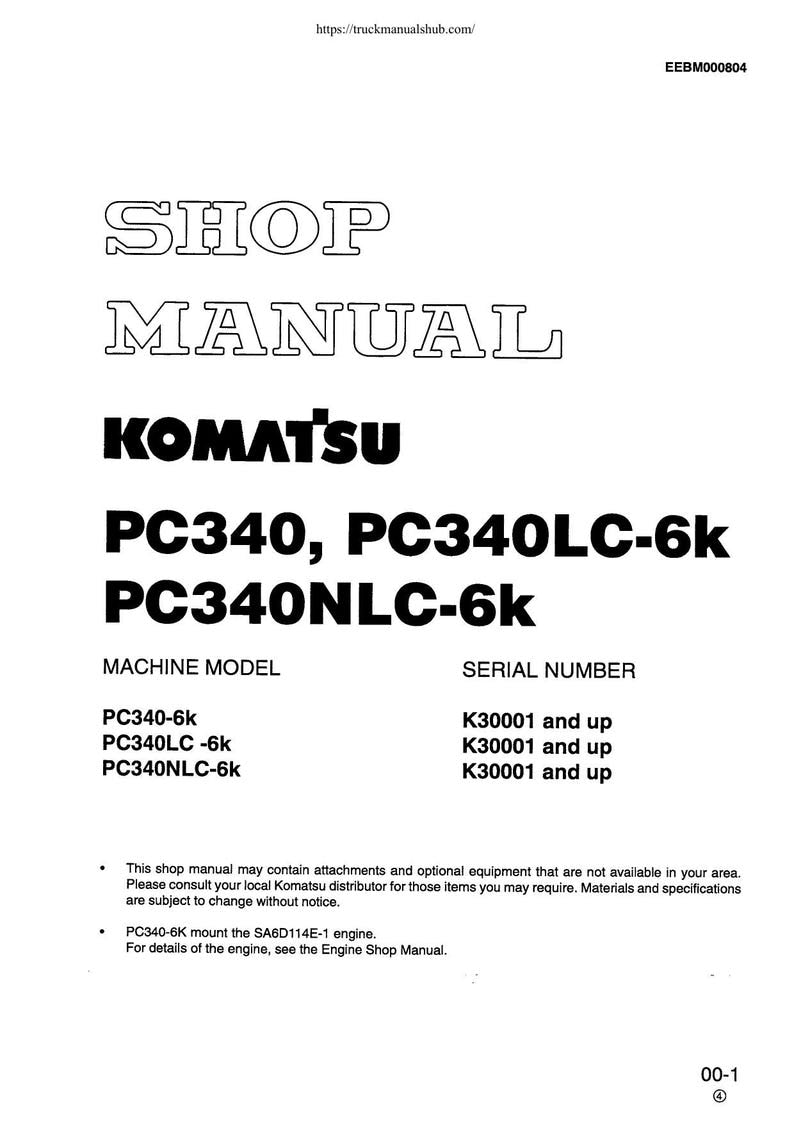 Komatsu PC340-6K PC340LC PC340NLC Service Manual service manual preview page 2