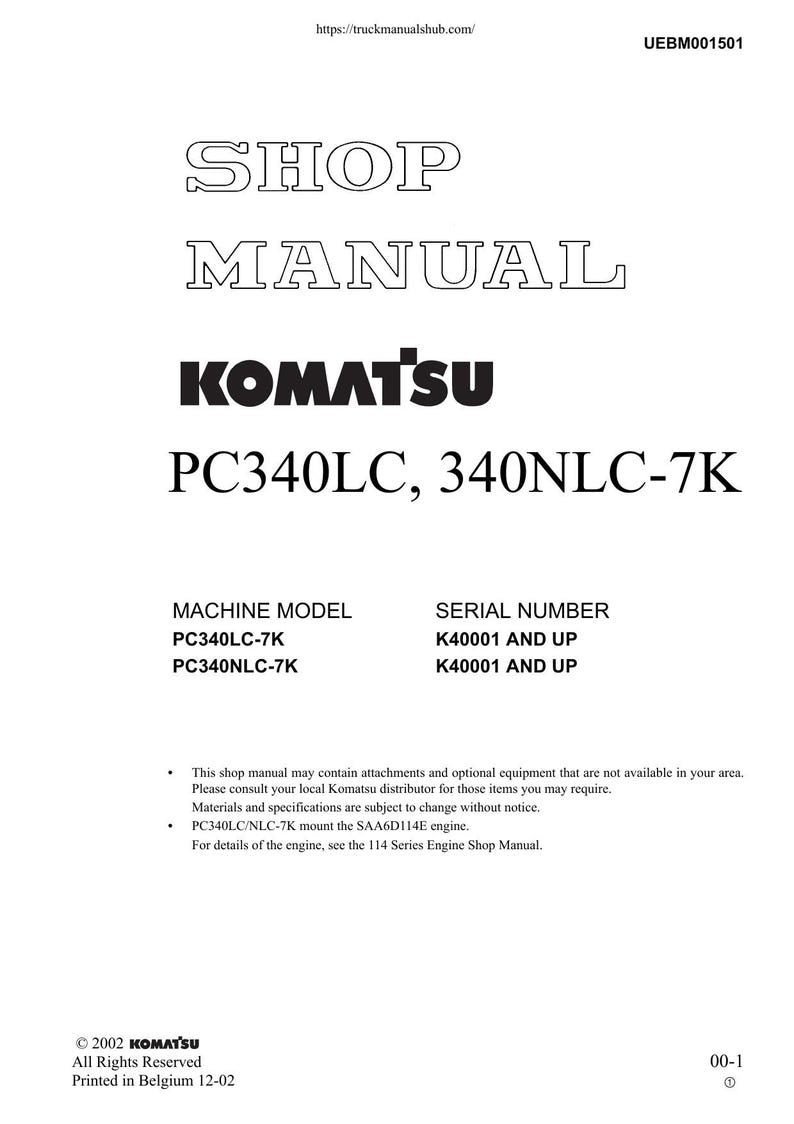 Komatsu PC340LC PC340NLC 7K Excavator Service Manual service manual preview page 2