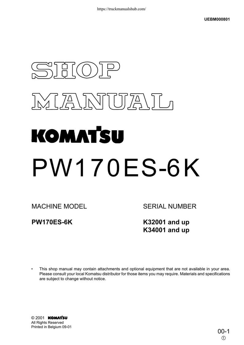Komatsu PW170ES-6K Wheeled Excavator Service Manual 2001-2005 service manual preview page 2