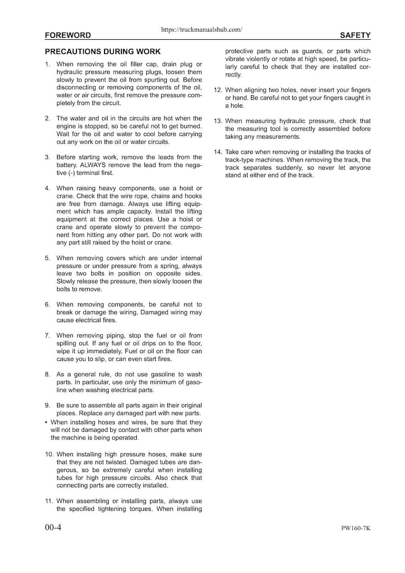 Komatsu PW160-7K Wheeled Excavator Service Manual service manual preview page 8
