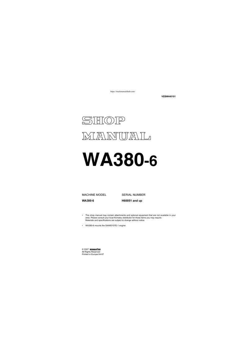 Komatsu WA380-6 Wheel Loader Service Manual service manual preview page 2
