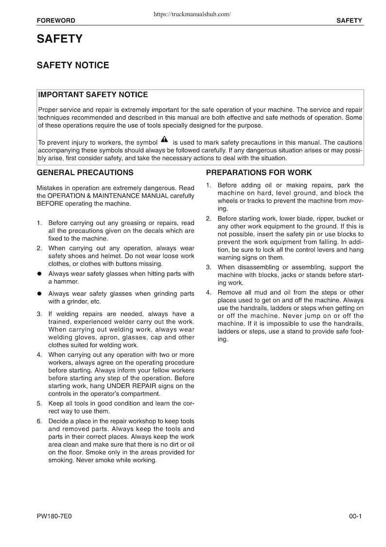 Komatsu PW180-7E0 Wheeled Excavator Service Manual 2007-2011 service manual preview page 8