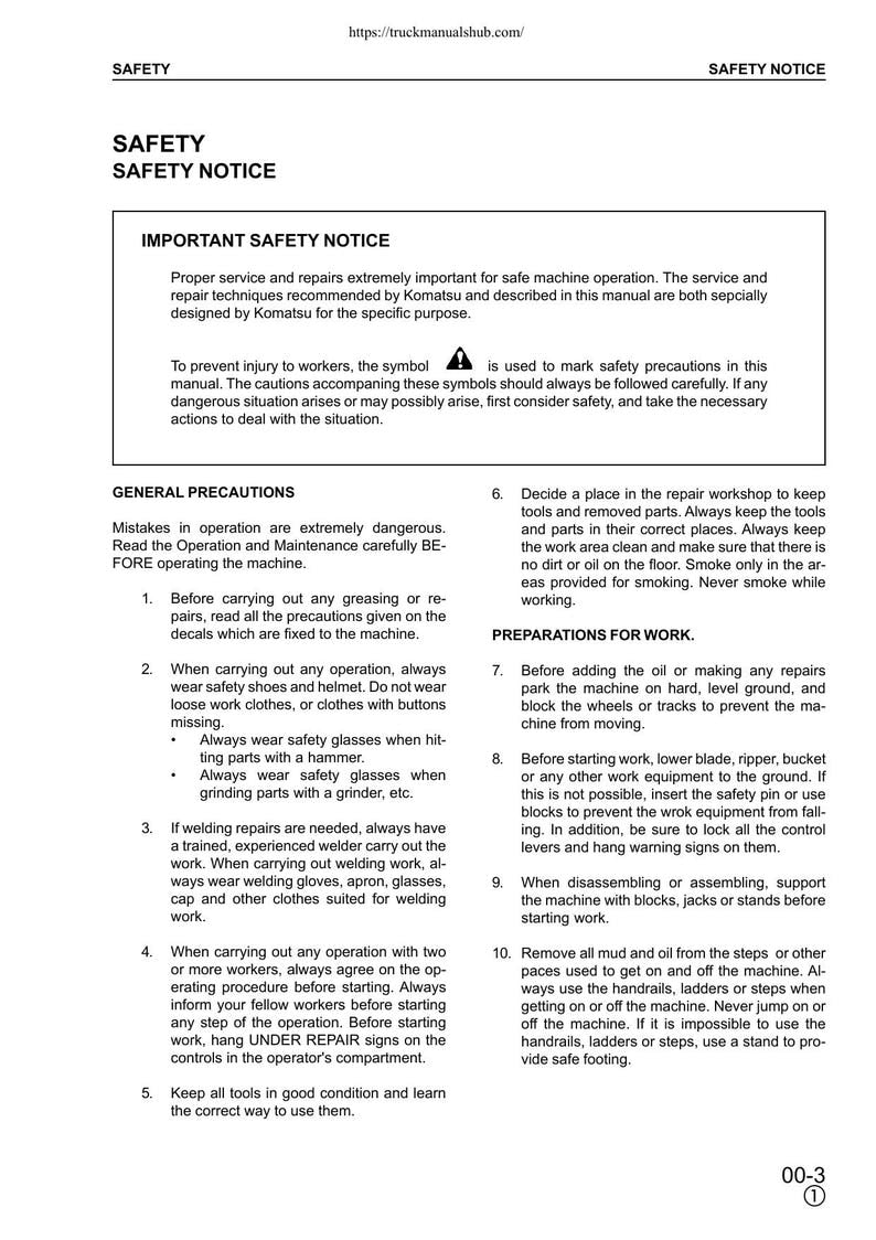 Komatsu PW170ES-6K Wheeled Excavator Service Manual 2001-2005 service manual preview page 9