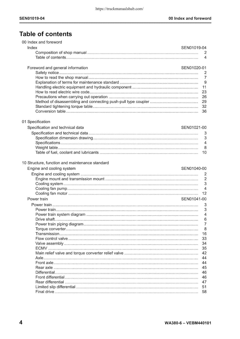 Komatsu WA380-6 Wheel Loader Service Manual service manual preview page 7