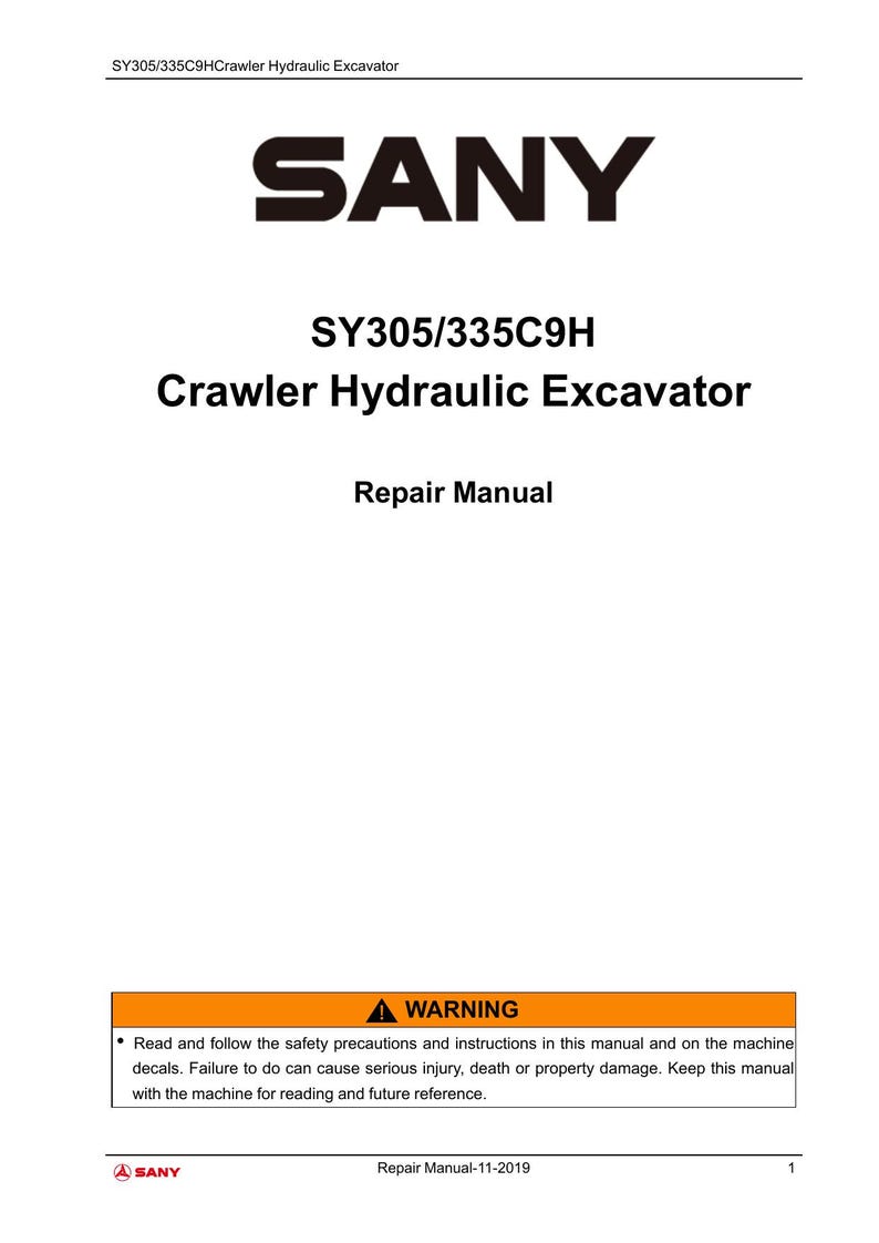 Sany SY305 SY335C9H Excavator Service Manual service manual preview page 3