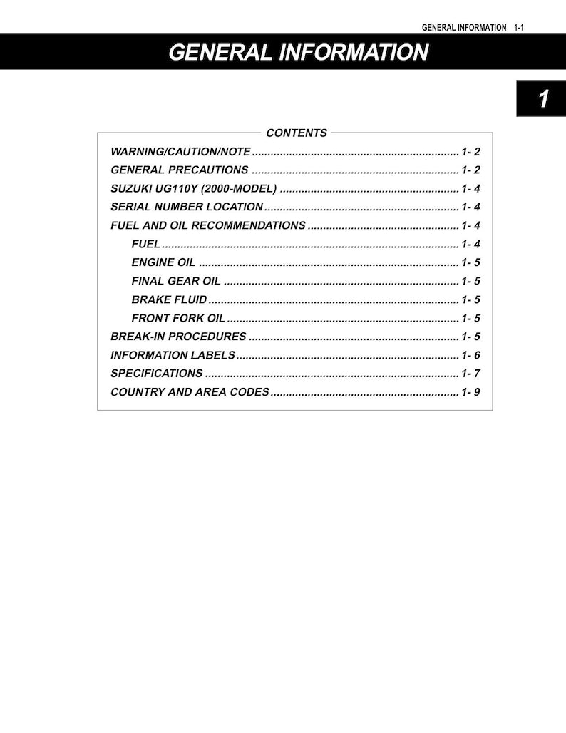 Suzuki UG110 Service Manual service manual preview page 4