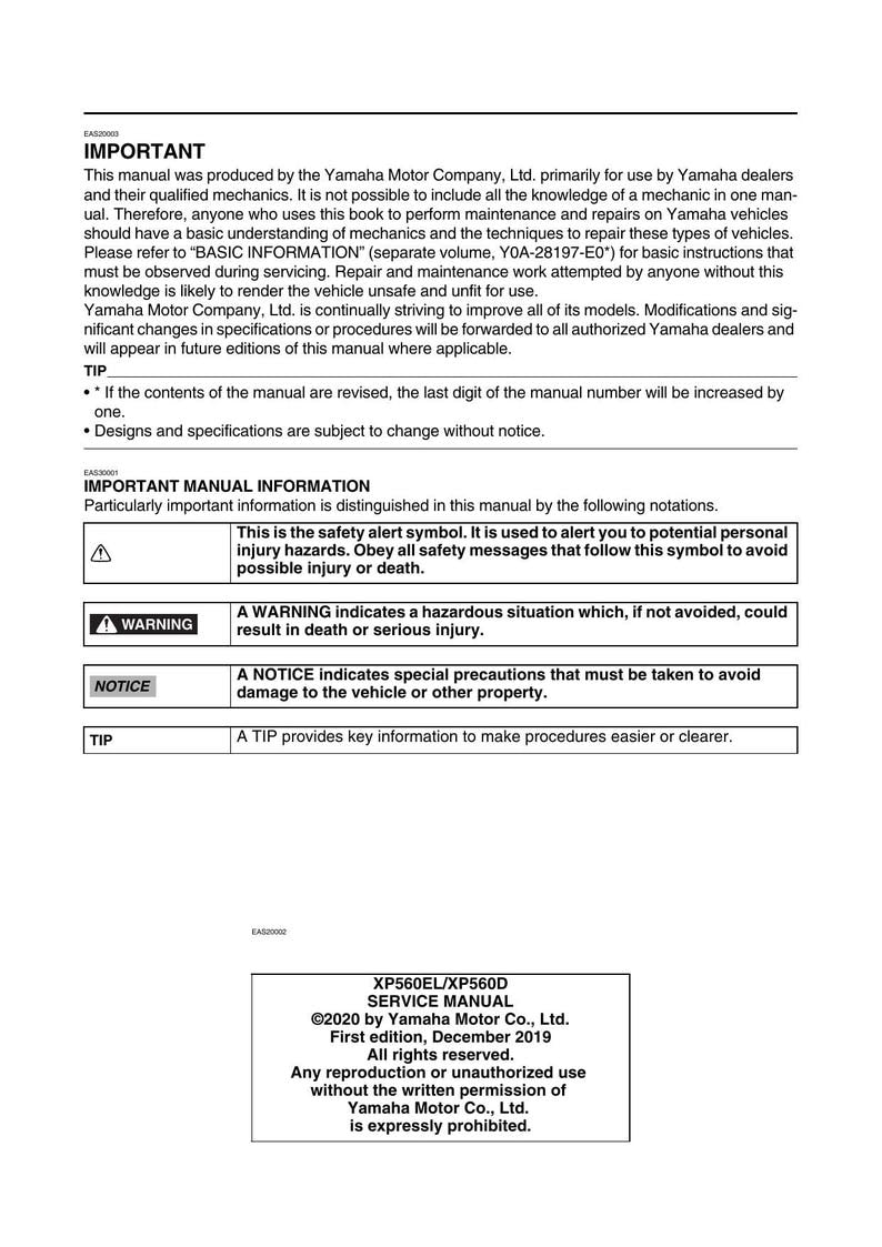 Yamaha TMAX Tech Max 560 Service Manual service manual preview page 7