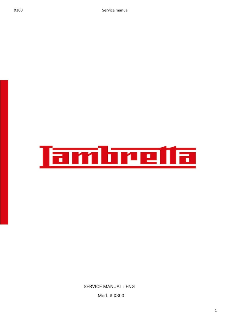Lambretta X300 300cc Service Manual 2023-2027 Scooter Motorcycle PDF service repair manual cover