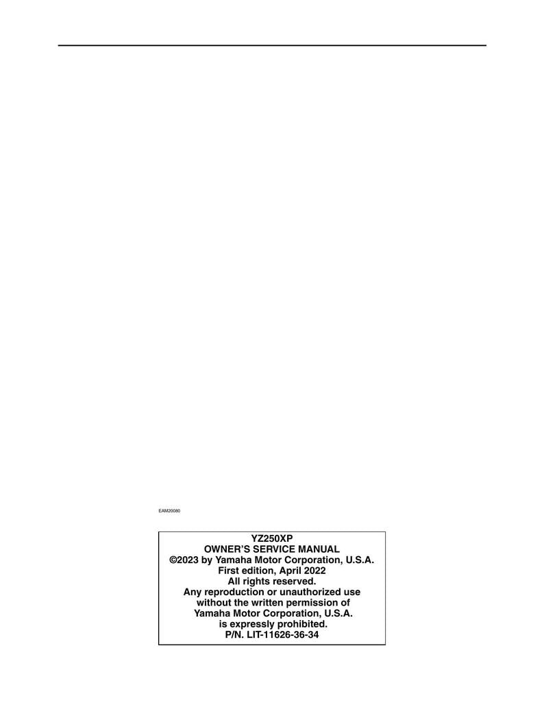 Yamaha YZ250X Service Manual service manual preview page 11