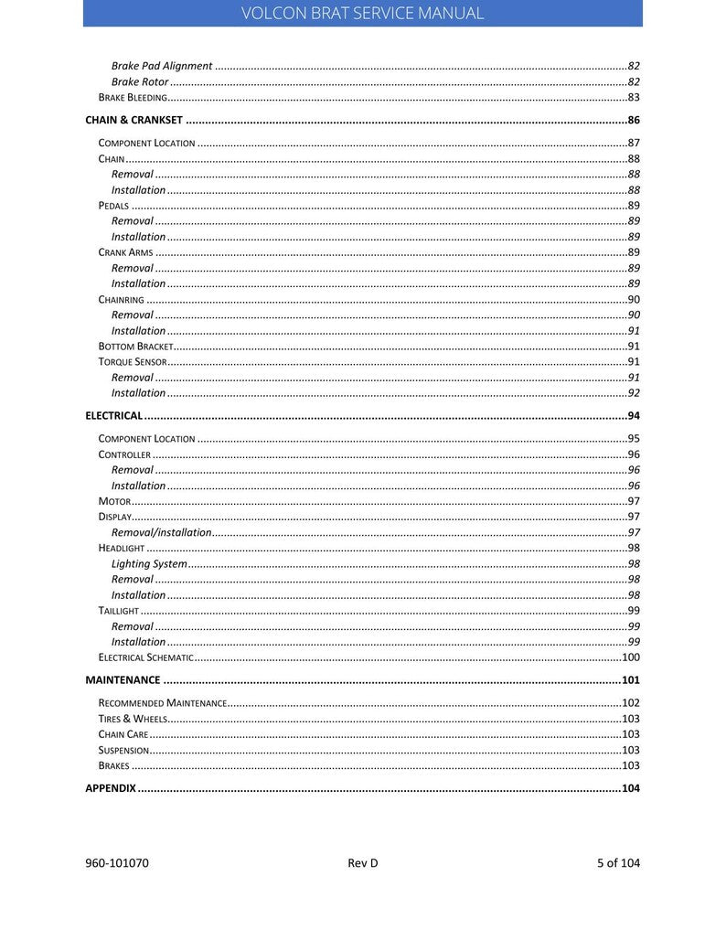 Volcon Brat E-Bike Service Manual 2023-2027 Electric Motorcycle service manual preview page 5