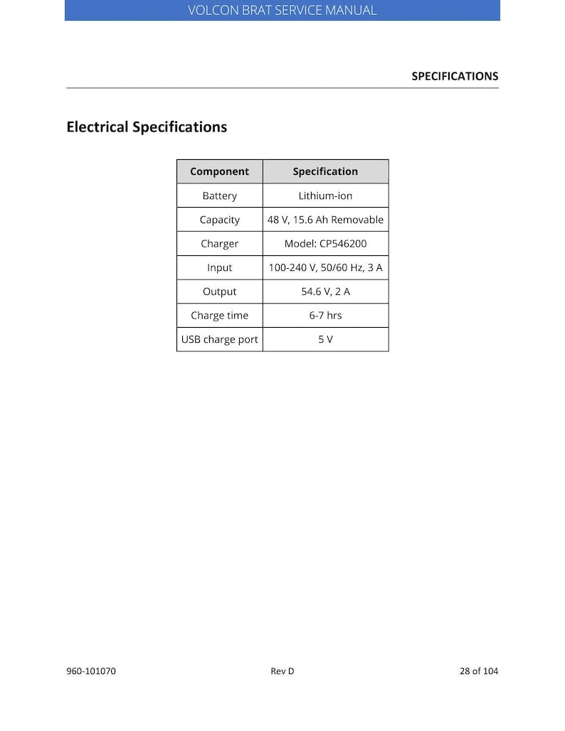 Volcon Brat E-Bike Service Manual 2023-2027 Electric Motorcycle service manual preview page 8