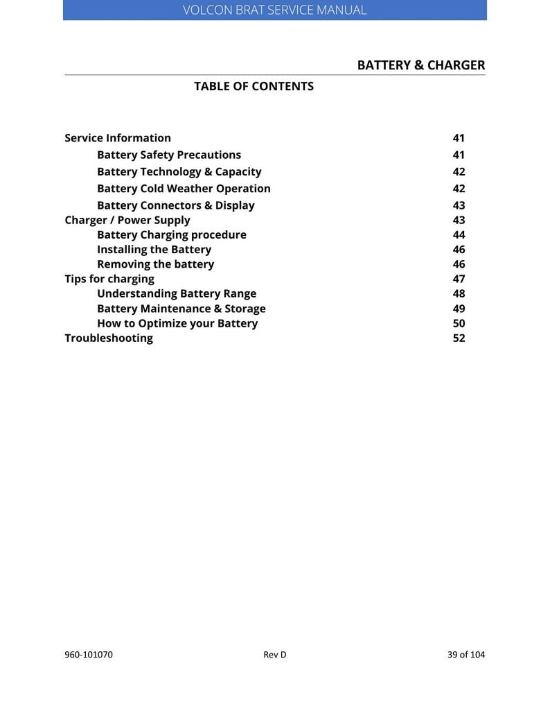 Volcon Brat E-Bike Service Manual 2023-2027 Electric Motorcycle service manual preview page 9