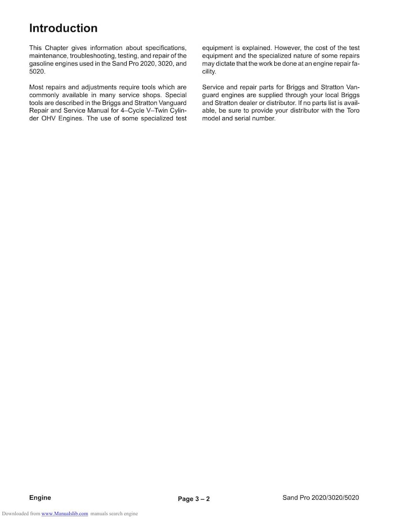 Toro Sand Pro 2020 3020 5020 Engine Service Manual service manual preview page 2