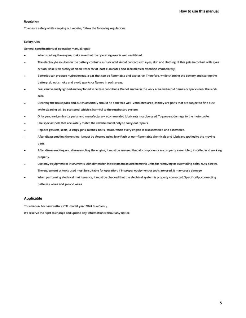 Lambretta X250 Service Manual service manual preview page 5