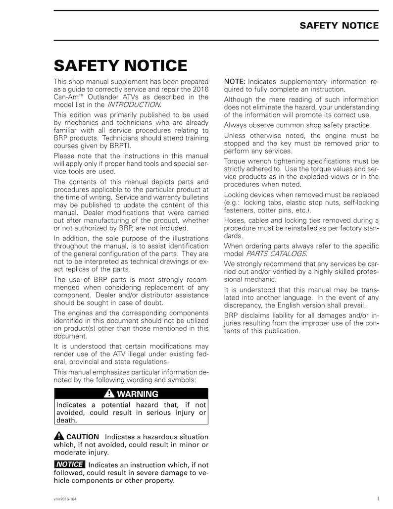 Can-Am Outlander 1000 MAX Service Manual 2016-2020 ATV service manual preview page 9