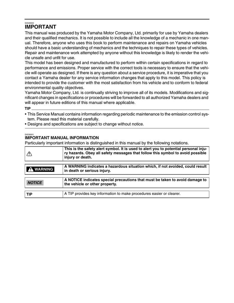 Yamaha YZF-R6 Service Manual service manual preview page 7