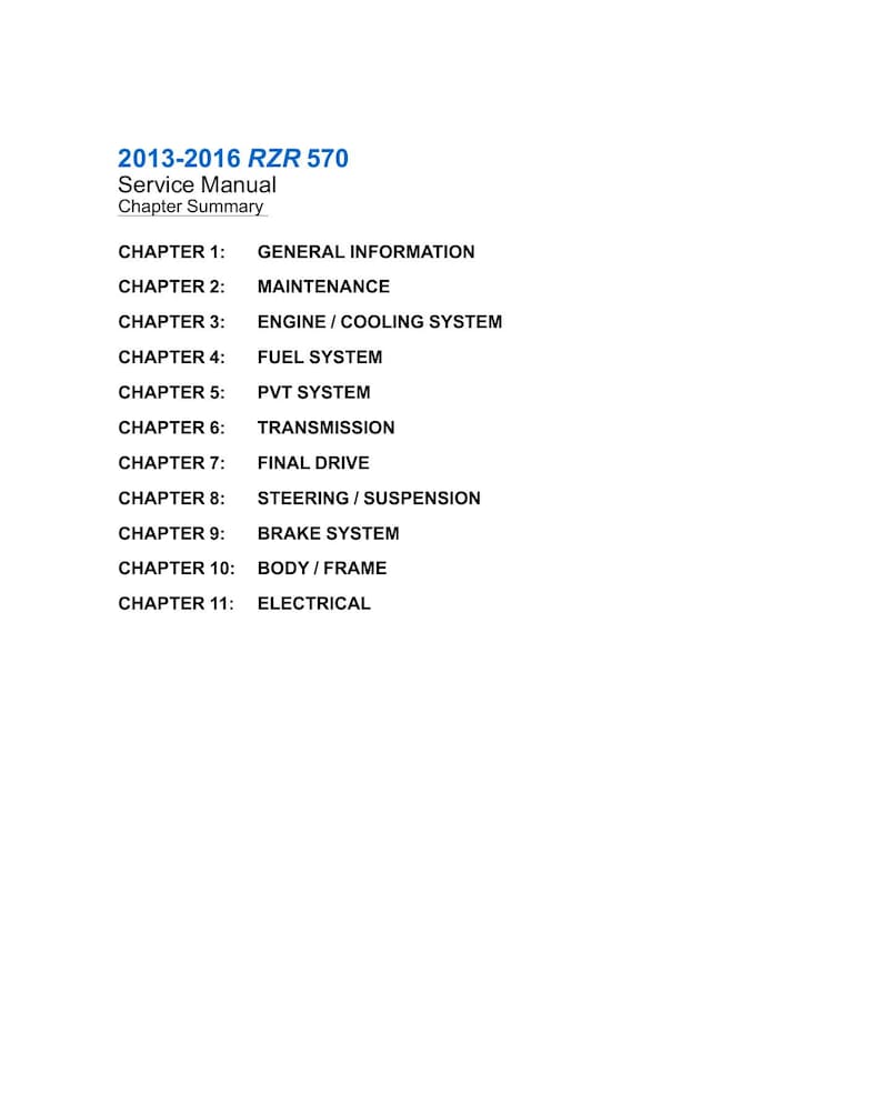 Polaris RZR 570 Service Manual service manual preview page 8