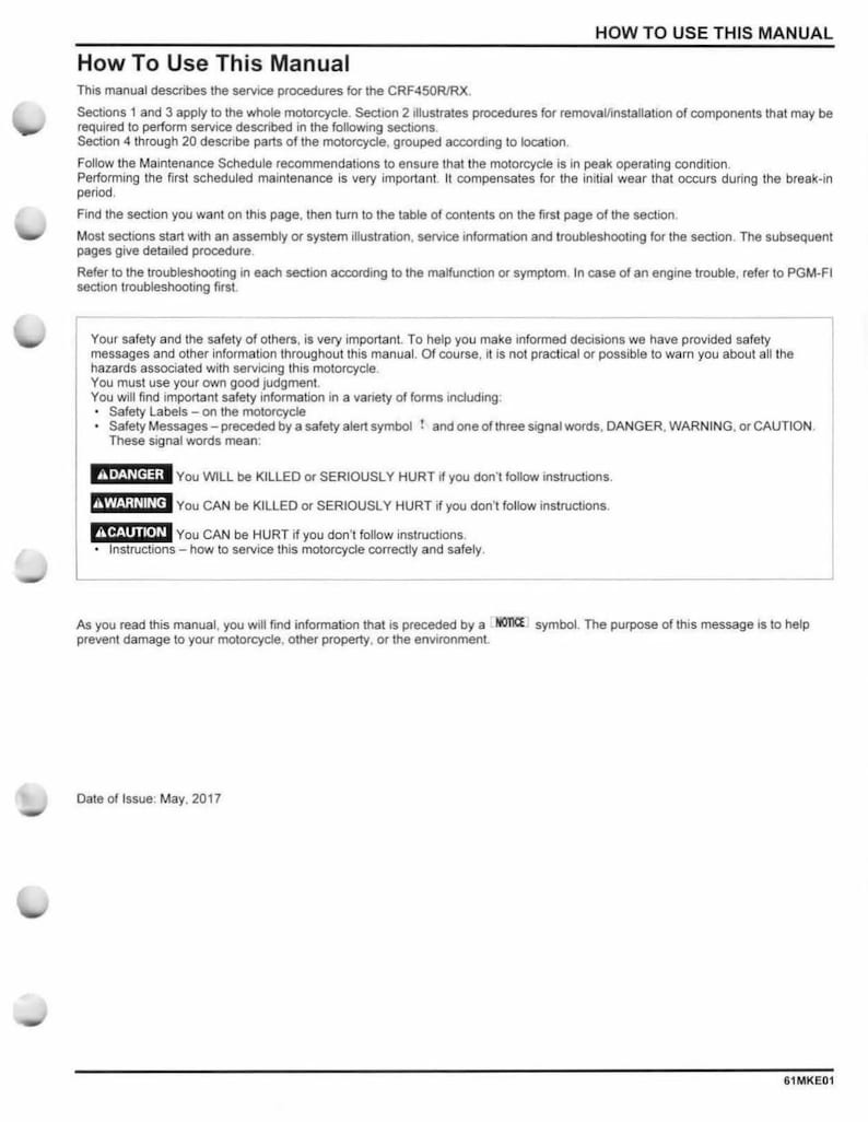 Honda CRF450R CRF450RX Service Manual service manual preview page 7