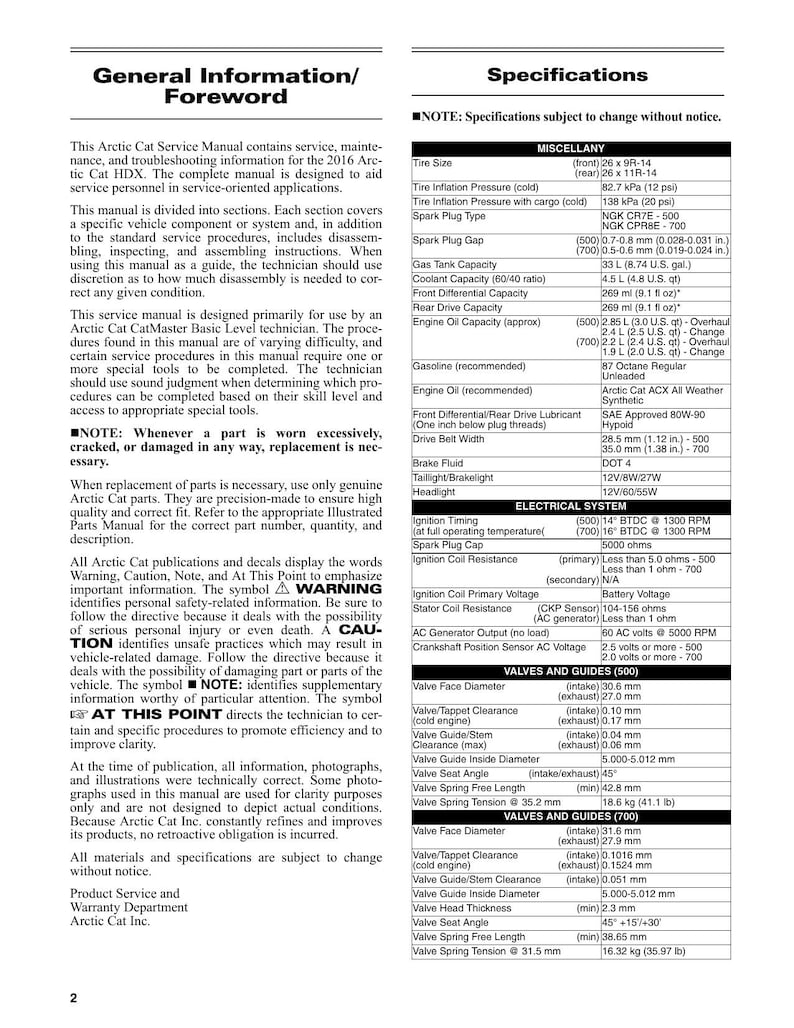Arctic Cat HDX 500 700 Service Manual service manual preview page 8