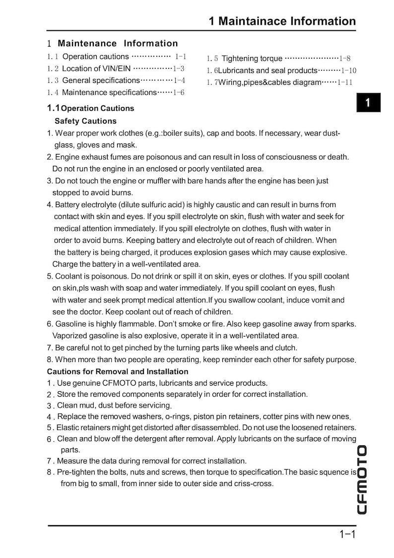 CFMOTO CForce 520 Service Manual 2018-2022 ATV CF500AU-7A 7C service manual preview page 8