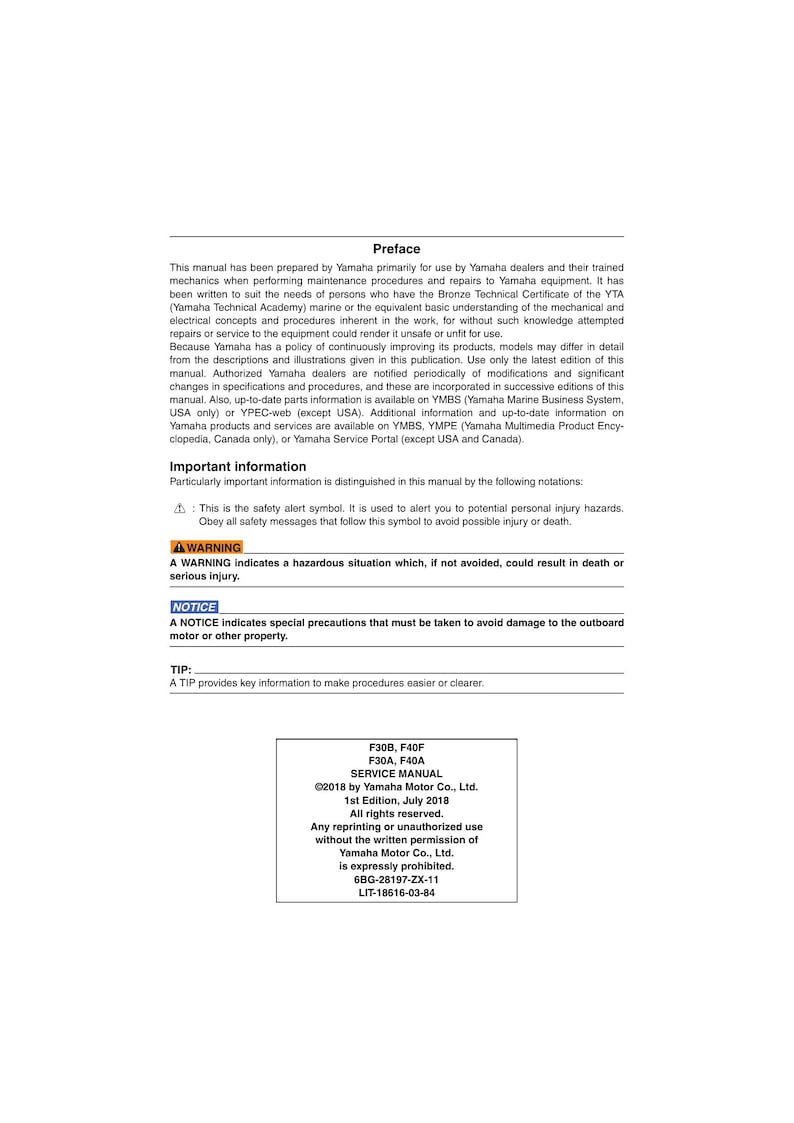Yamaha F30 F40 Outboard Service Manual service manual preview page 11