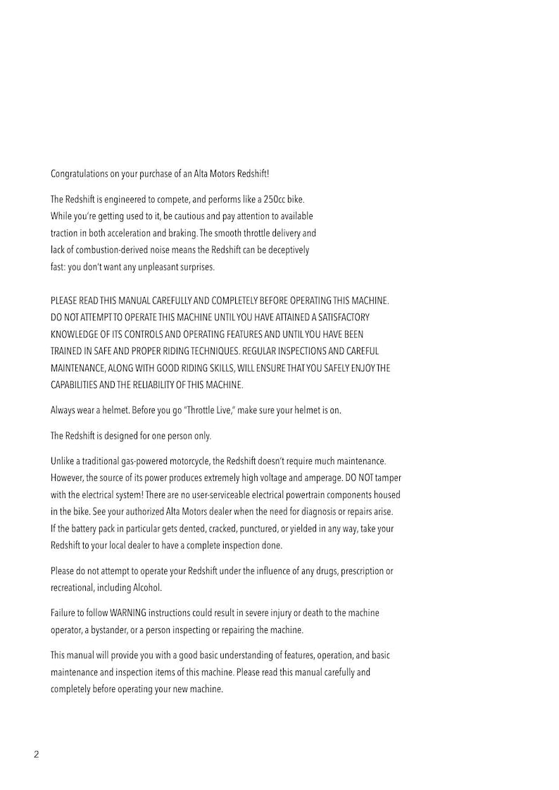 Alta Motors Redshift Service Manual service manual preview page 9