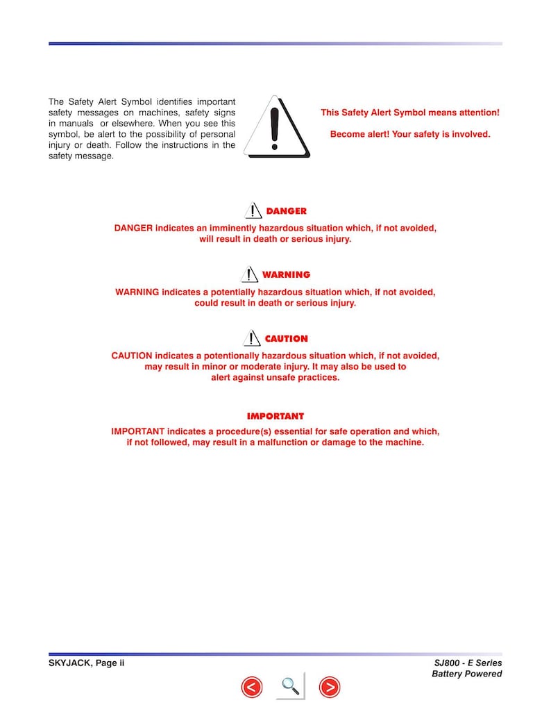 Skyjack SJ 8831E 8841E Scissor Lift Maintenance & Parts Manual service manual preview page 4