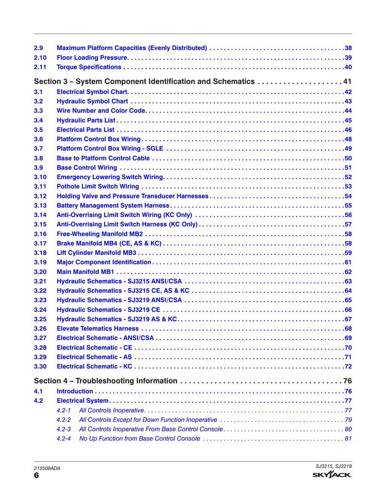 Skyjack SJ3215 SJ3219 Scissor Lift Service Manual 2021-2025 MEWP service manual preview page 6