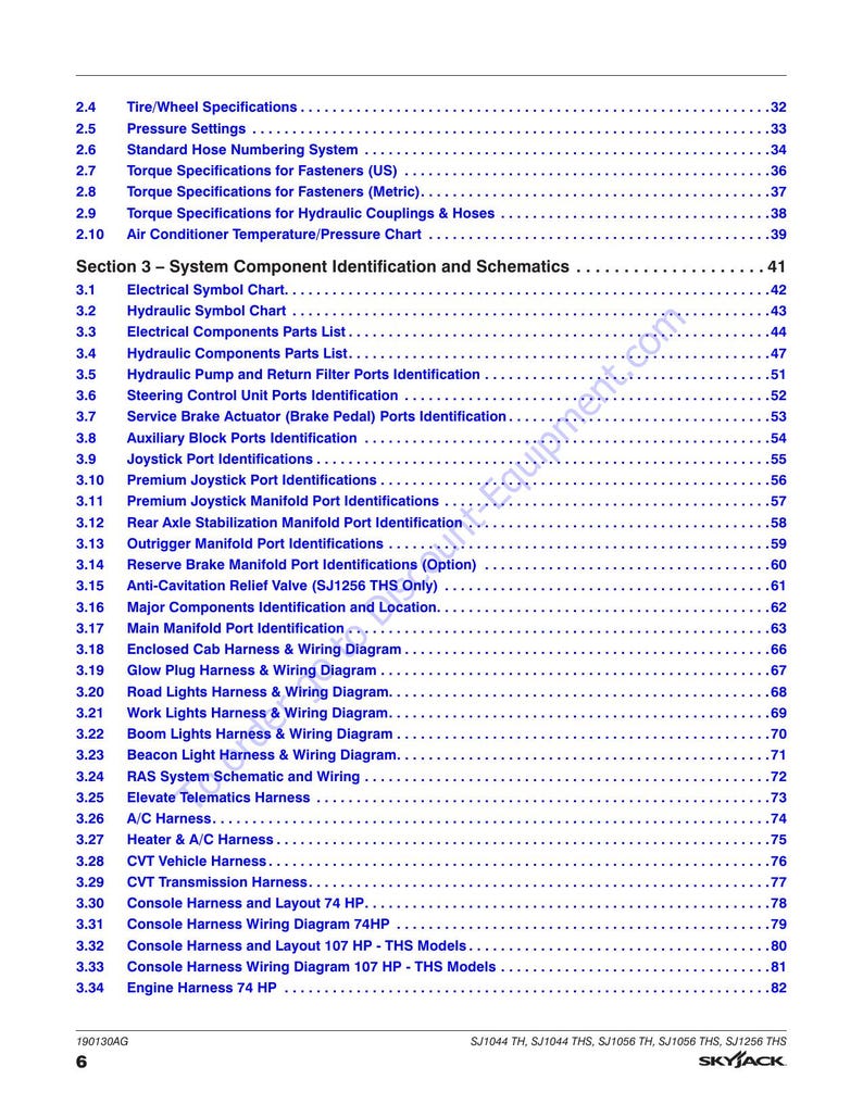 Skyjack SJ1044 SJ1056 SJ1256 Telehandler Service Manual service manual preview page 8